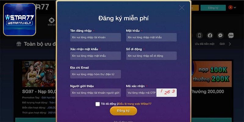Hướng dẫn người chơi đăng ký hội viên Wstar77 nhanh chóng