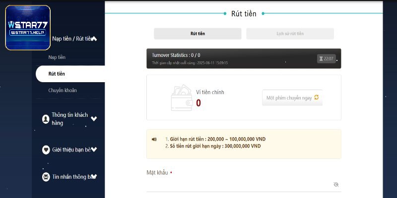 Hướng dẫn rút tiền Wstar77 với các bước chi tiết